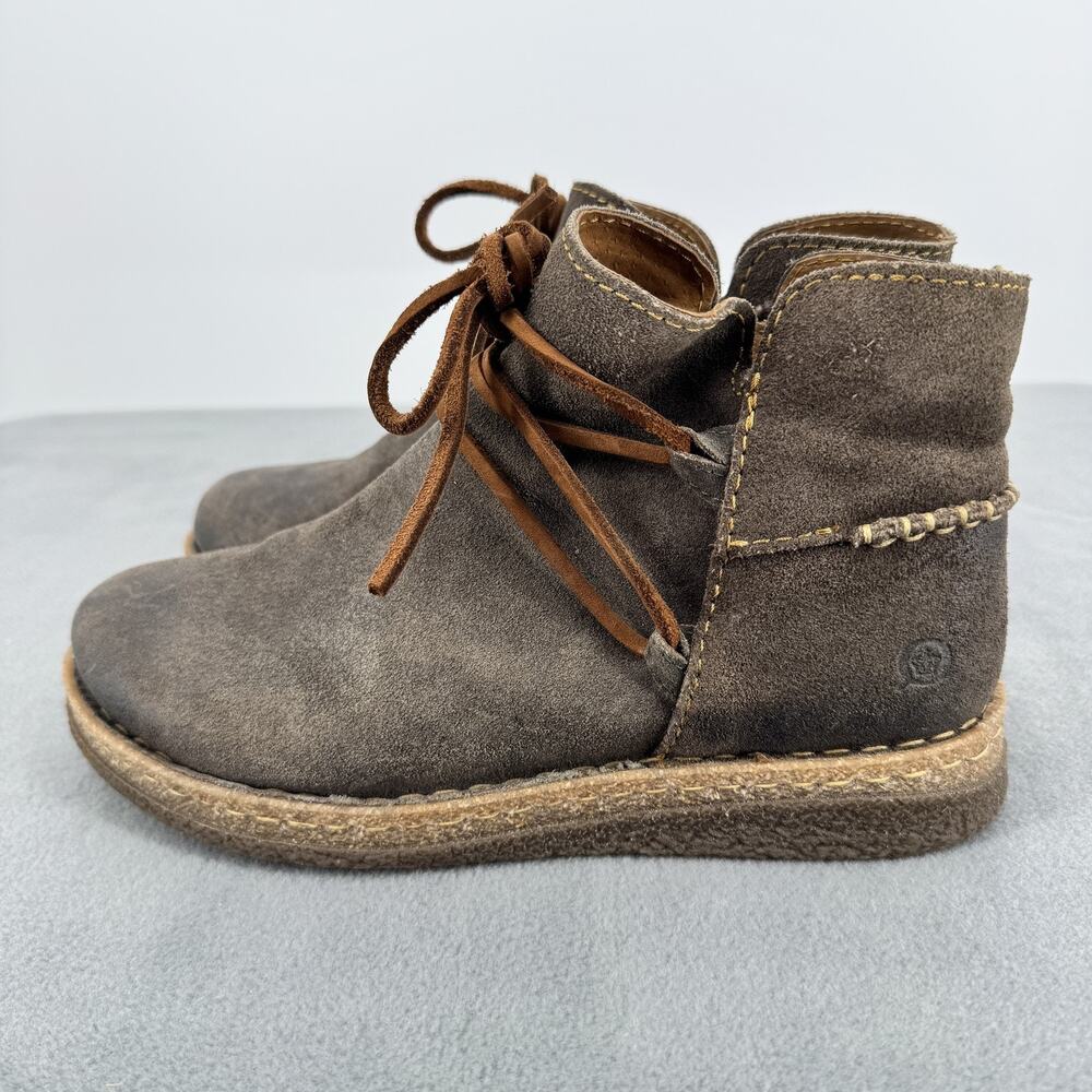 Born Calyn Womens 7 Brown Distressed Leather Ankle Boots Side Zip